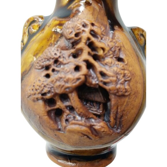 Hand-Carved Japanese Ceramic Vase 3.25 Inches Tall - Picture 2 of 12
